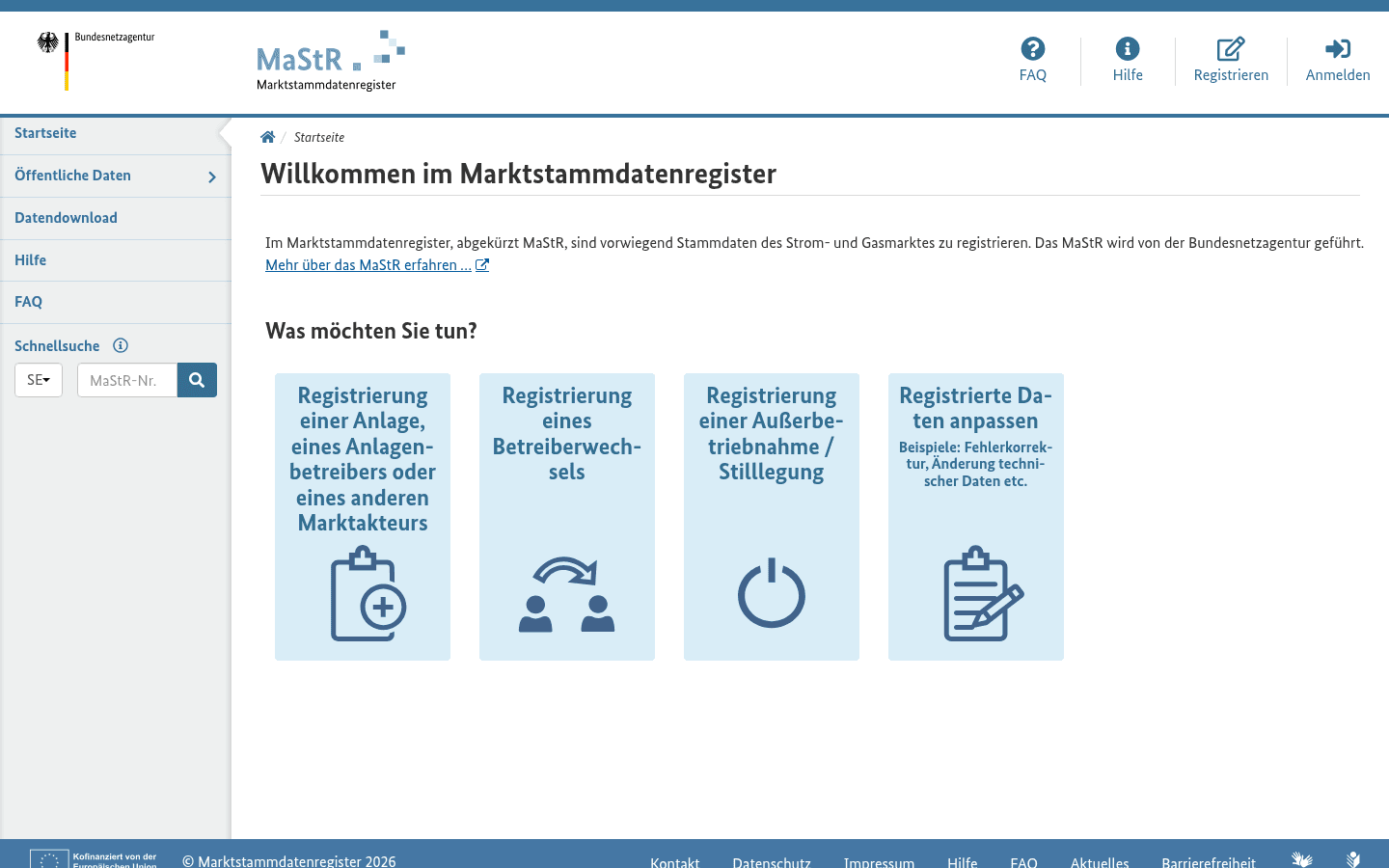 Startseite der Anlagenregistrierung im Marktstammdatenregister der Bundesnetzagentur für Steckersolargeräte