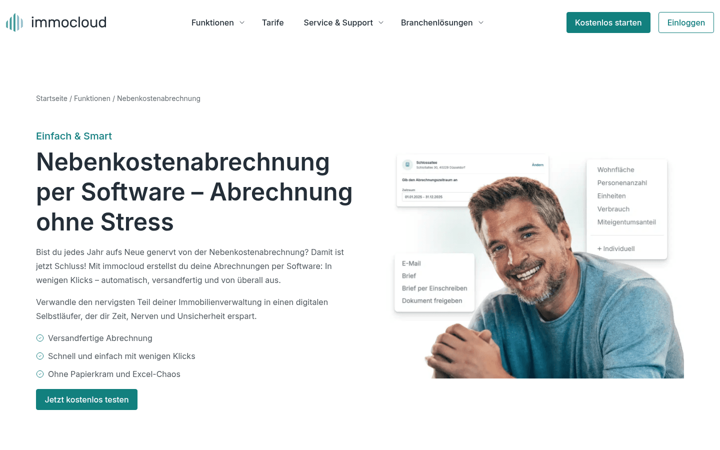 Abrechnungsoberflaeche fuer die Nebenkostenabrechnung auf der offiziellen immocloud-Website