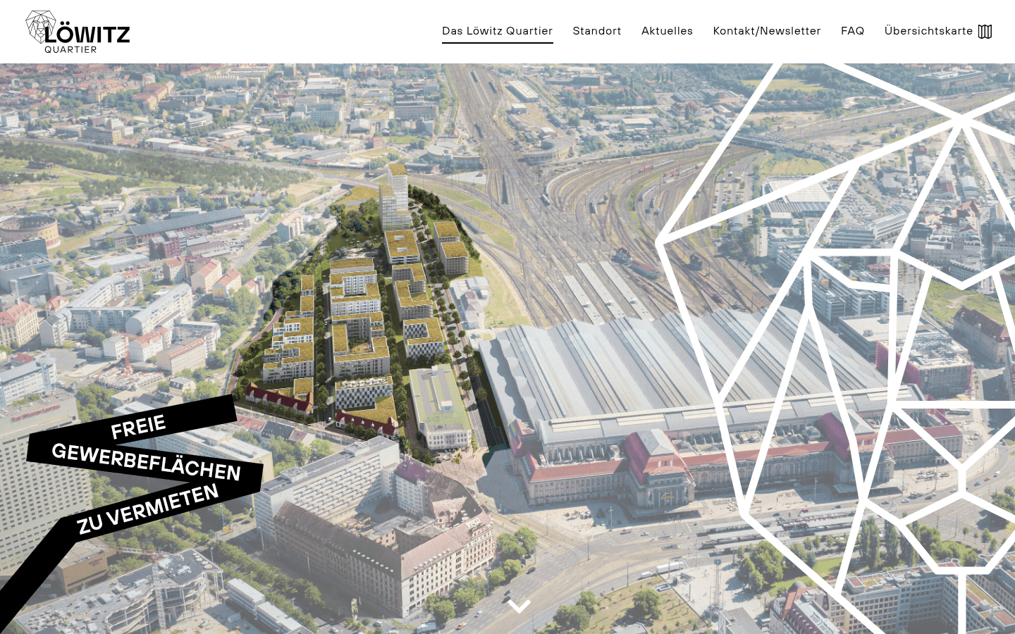 Startseite der offiziellen Projektwebsite loewitz.de mit Quartiersvisualisierung und Baufeldern des Löwitz Quartiers