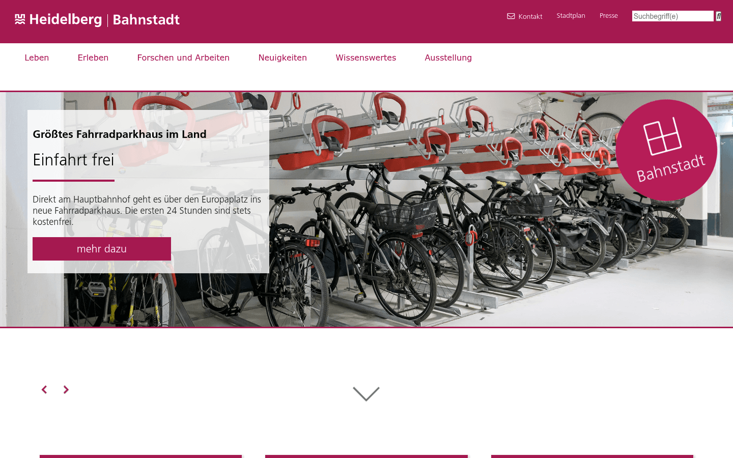 Offizielle Projektwebsite heidelberg-bahnstadt.de mit Quartiersübersicht und Bauabschnitten der Bahnstadt Heidelberg