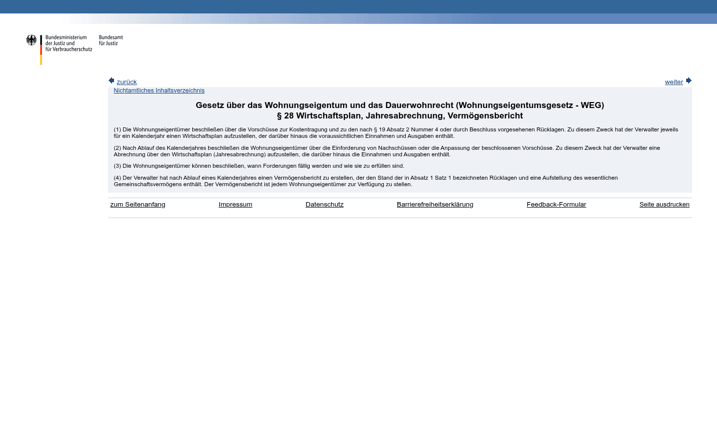 Gesetzestext von § 28 WEG zu Wirtschaftsplan und Vorschüssen auf gesetze-im-internet.de