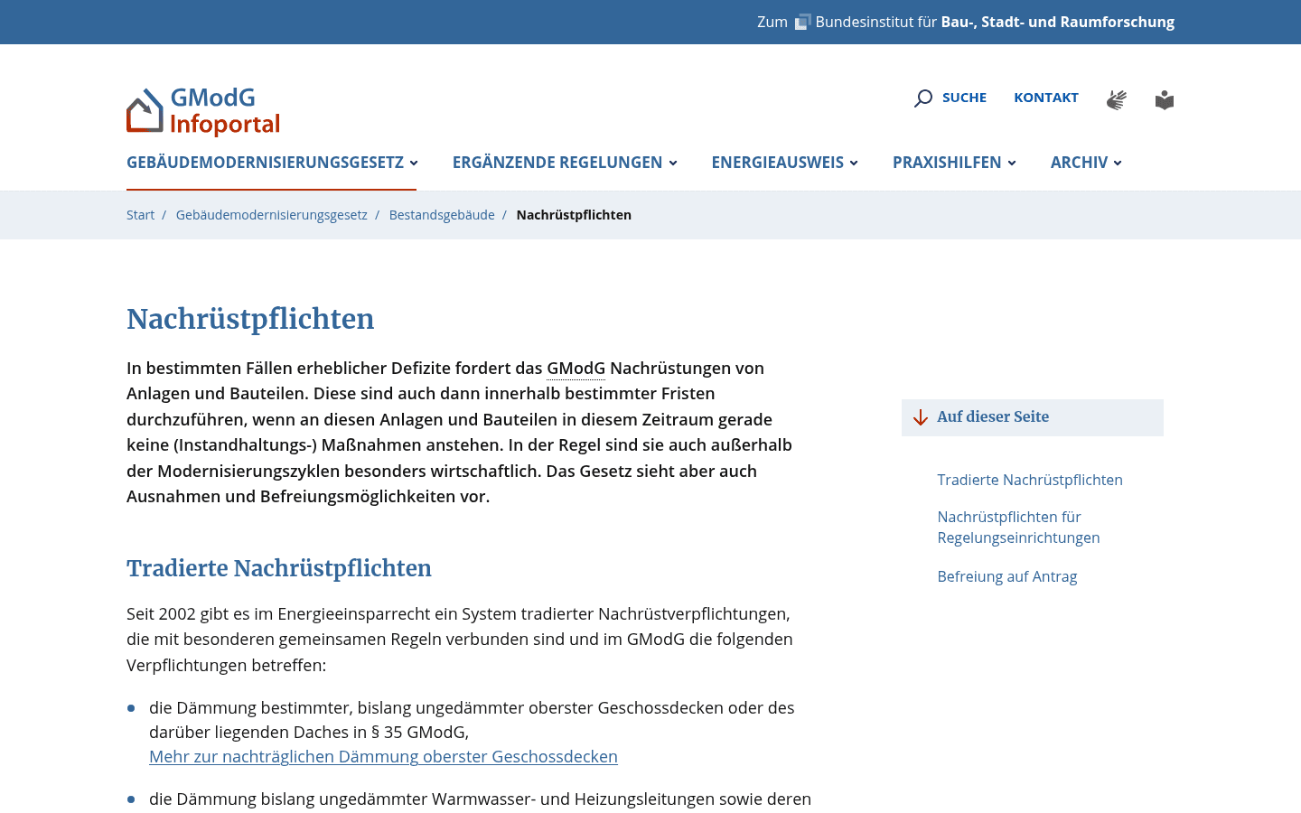 Screenshot der amtlichen GEG-Infoseite mit der Ausnahmeregelung zur Zwei-Jahres-Frist für Ein- und Zweifamilienhäuser