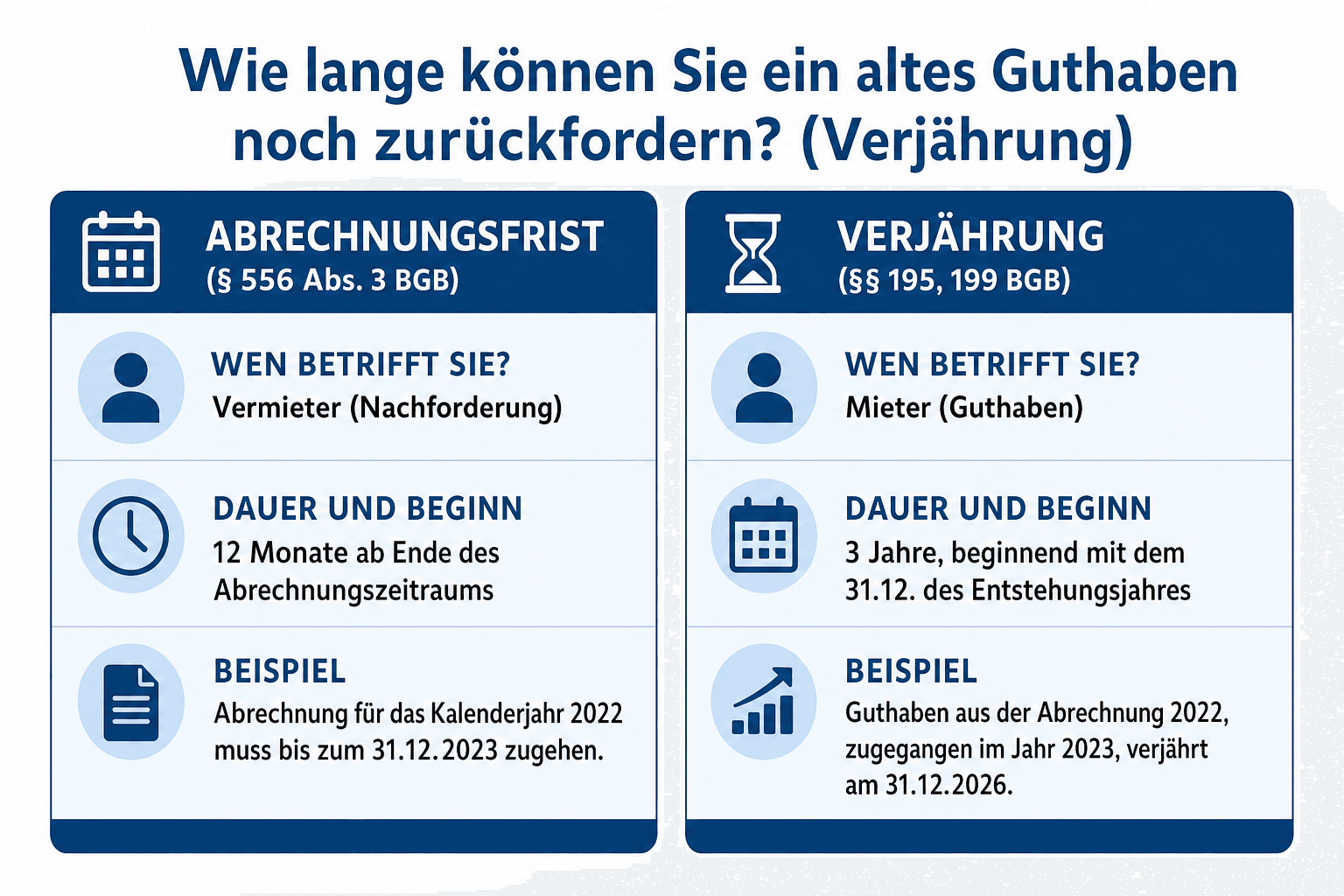 Dokument-Grafik: Ausgefülltes Musterschreiben „Fristsetzung zur Vorlage der Betriebskostenabrechnung“ mit hervorgehobener Frist und der Rechtsgrundlage § 556 Abs. 3 BGB