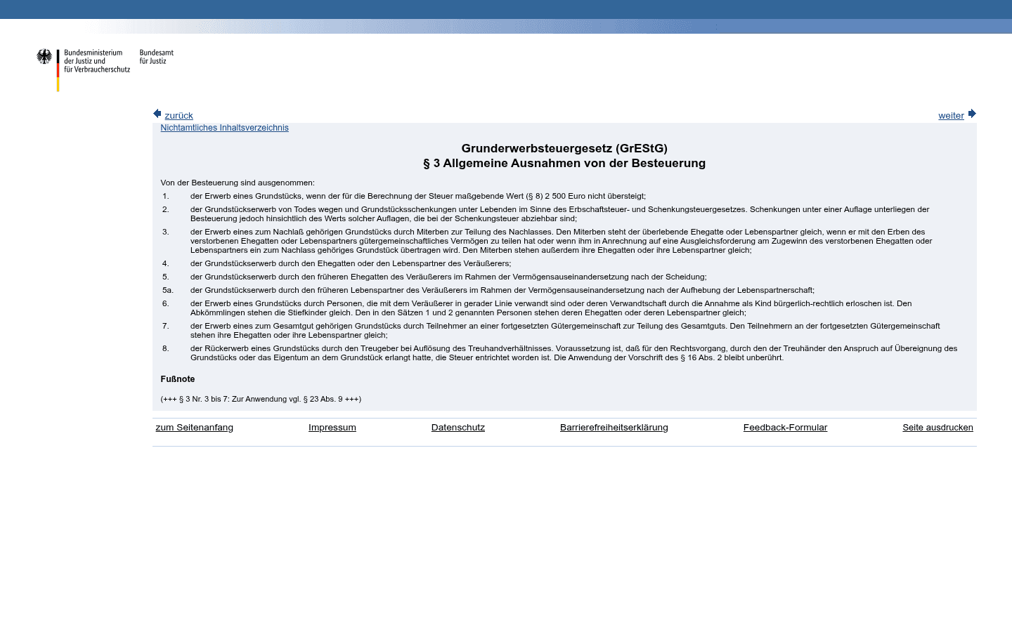 Gesetzestext von § 3 GrEStG Allgemeine Ausnahmen von der Besteuerung auf gesetze-im-internet.de