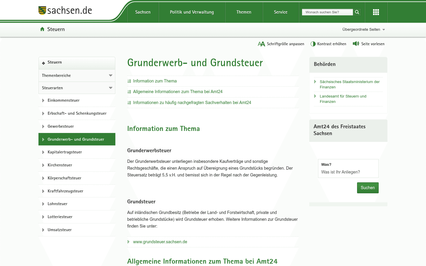 Offizielle Seite des Freistaats Sachsen zu Grunderwerb- und Grundsteuer mit dem aktuellen Steuersatz von 5,5 Prozent