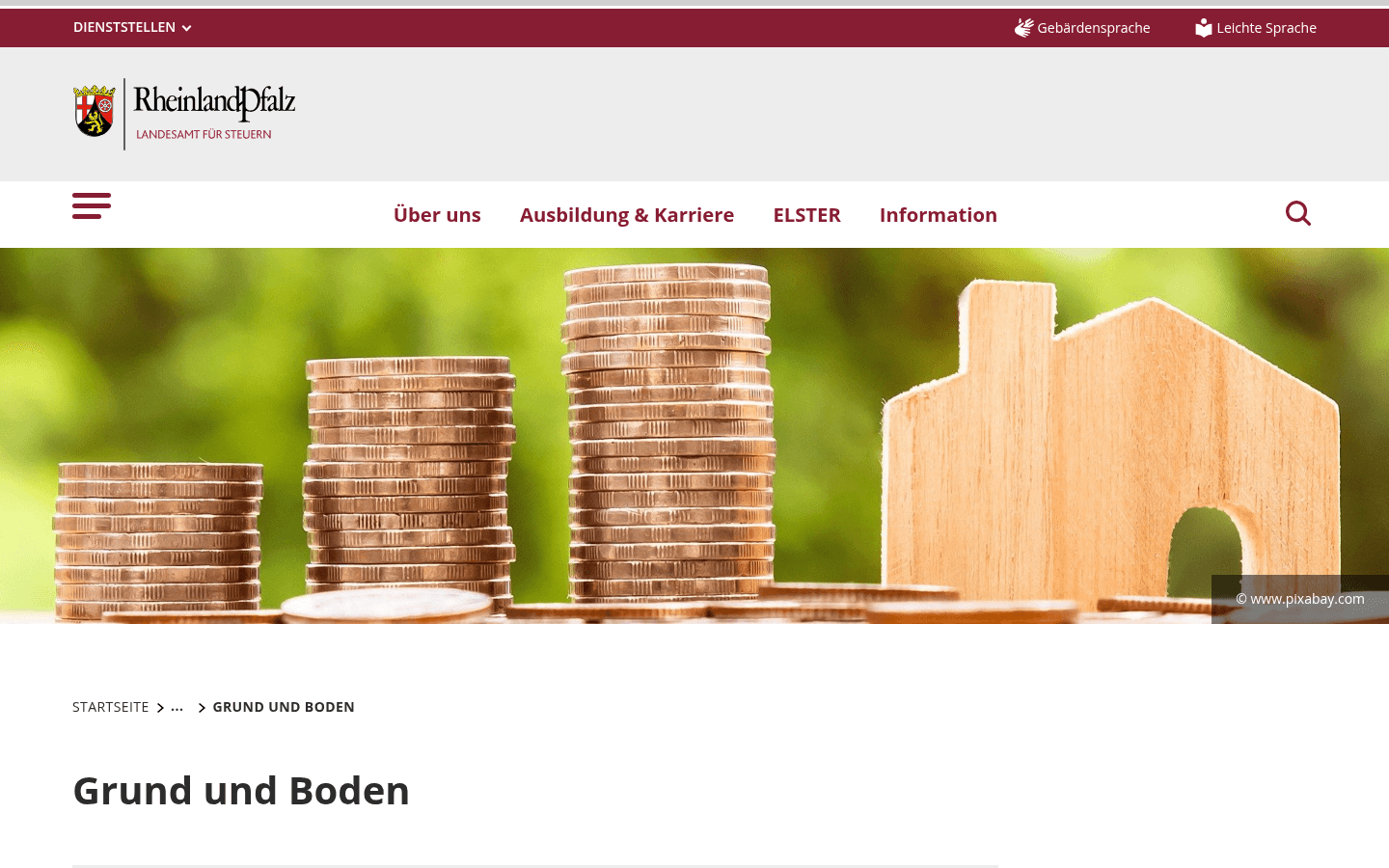 Offizielle Seite „Grund und Boden“ des Landesamts fuer Steuern Rheinland-Pfalz mit Informationen und Vordrucken zur Grunderwe