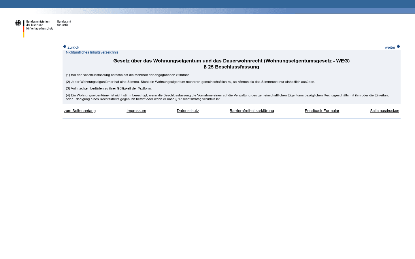 Gesetzestext von § 25 WEG zu Stimmrecht und Beschlussfassung auf gesetze-im-internet.de