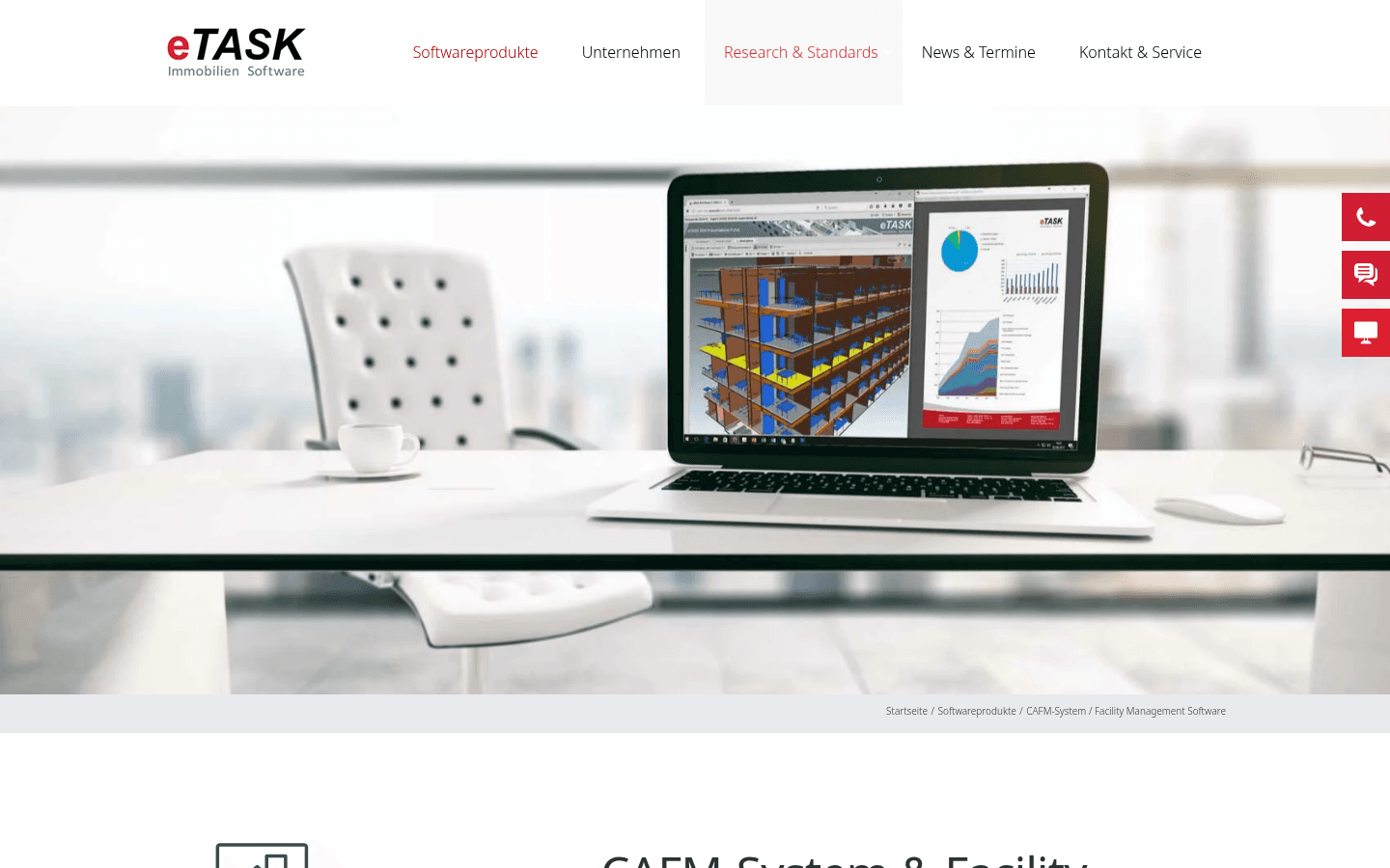 Programmoberflaeche der CAFM-Software eTASK mit Modulnavigation und Dashboard