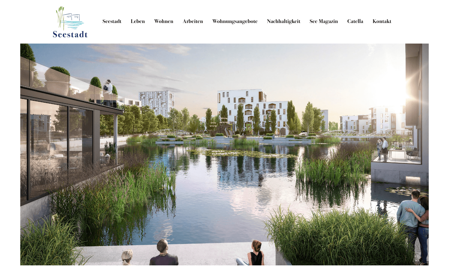Visualisierung des Quartiers Seestadt mg+ mit See auf der offiziellen Projektwebsite seestadt-mg.de