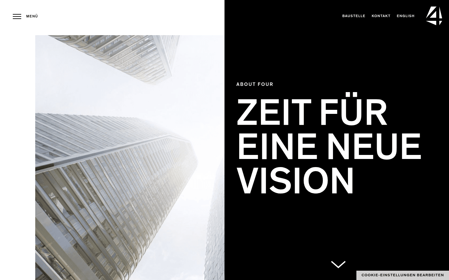Visualisierung der vier Türme und des Quartiersplatzes auf der offiziellen Projektwebsite 4frankfurt.de