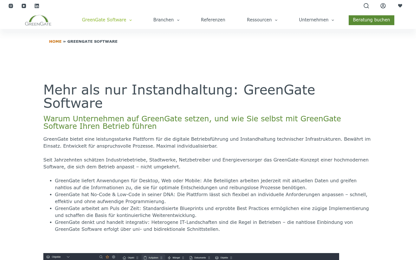 Screenshot der GreenGate GS-Service Auftragsmanagement-Oberfläche auf der offiziellen GreenGate-Website