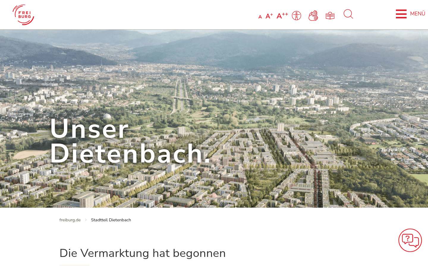 Offizielle Projektseite der Stadt Freiburg zum neuen Stadtteil Dietenbach mit Visualisierung des Bauprojekts