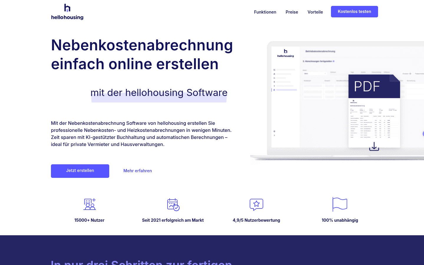 Screenshot der hellohousing-Abrechnungsansicht für die Nebenkostenabrechnung