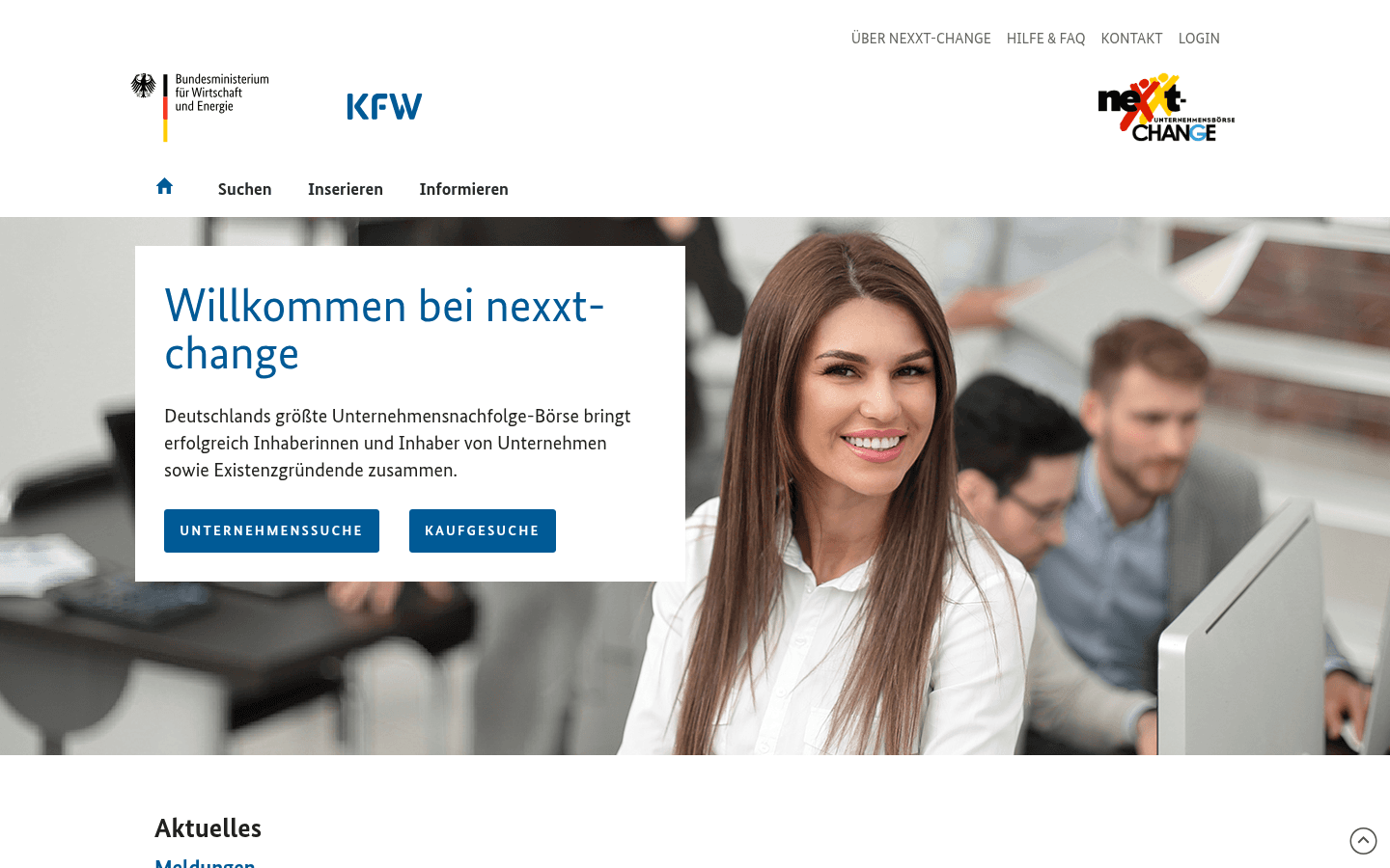 Suchmaske und Trefferliste mit Verkaufsangeboten für Hausverwaltungen auf der Unternehmensbörse nexxt-change