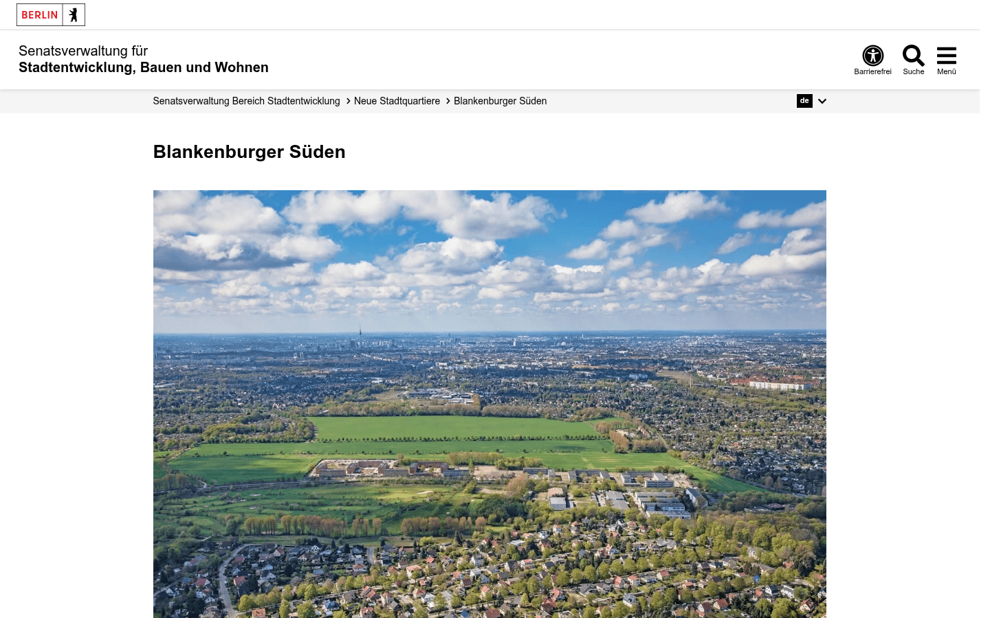Projektseite der Senatsverwaltung für Stadtentwicklung zum Stadtquartier Blankenburger Süden mit Struktur- und Nutzungskonzep