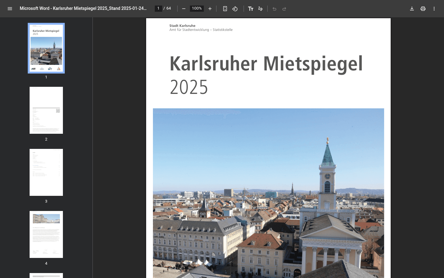Tabellenseite mit ortsüblichen Nettokaltmieten aus dem amtlichen Karlsruher Mietspiegel 2025 des Amts für Stadtentwicklung